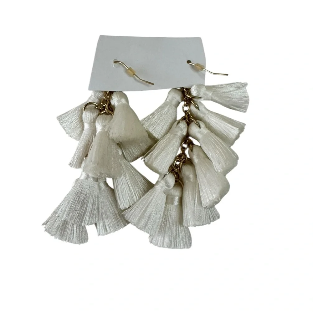 Vintage‎ Elegant Cream Tassel Earrings Boho Eclectic Retro Y2K